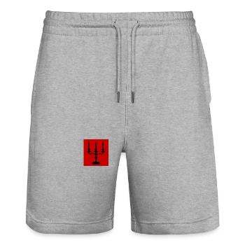 Gothic Candelabra Silhouette – Red and White Minim - Stanley/Stella Trainer Unisex Organic Jogging Shorts - heather grey - Front - Nik (191cm) & Marisol (170cm)