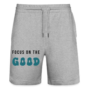 Focus on the Good - Positive Mindset Design - Stanley/Stella Unisex Bio Joggingshorts Trainer  - Grau meliert - Vorne - Nik (191cm) & Marisol (170cm)
