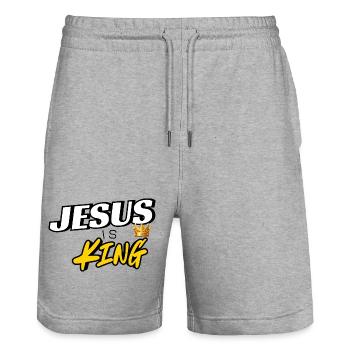 Jesus Is King Crown Graphic Streetwear - Stanley/Stella Trainer Unisex Organic Jogging Shorts - heather grey - Front - Nik (191cm) & Marisol (170cm)