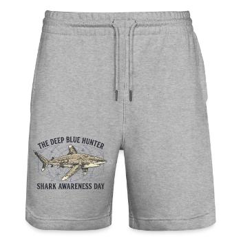 The Deep Blue Hunter – Shark Awareness Day - Stanley/Stella Trainer Unisex Organic Jogging Shorts - heather grey - Front - Nik (191cm) & Marisol (170cm)