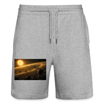 Golden Star Illuminating a Vast Asteroid Belt - Stanley/Stella Trainer Unisex Organic Jogging Shorts - heather grey - Front - Nik (191cm) & Marisol (170cm)