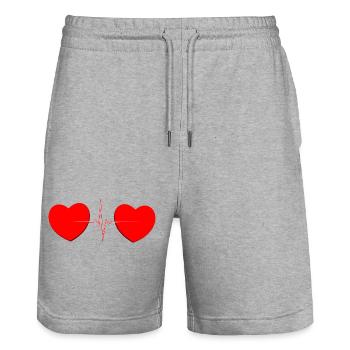 Two Hearts Heartbeat Lifeline – Romantisches rotes Tee - Stanley/Stella Unisex Bio Joggingshorts Trainer  - Grau meliert - Vorne - Nik (191cm) & Marisol (170cm)