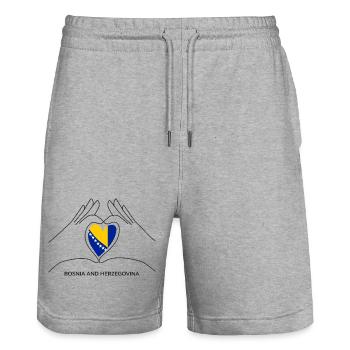 Bosnien und Herzegovina Fan Herz mit Flagge - Stanley/Stella Unisex Bio Joggingshorts Trainer  - Grau meliert - Vorne - Nik (191cm) & Marisol (170cm)