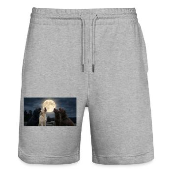 Howling to the Moon Meme Animal Dog Labrador - Stanley/Stella Trainer Unisex Organic Jogging Shorts - heather grey - Front - Nik (191cm) & Marisol (170cm)