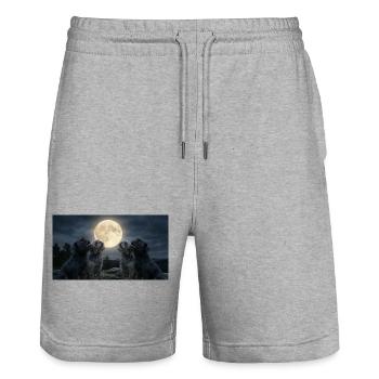 Howling to the Moon Meme Animal Dog Monkey Pinscher - Stanley/Stella Trainer Unisex Organic Jogging Shorts - heather grey - Front - Nik (191cm) & Marisol (170cm)