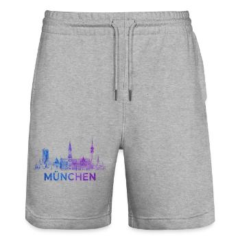 München Skyline Neon - Stanley/Stella Unisex Bio Joggingshorts Trainer  - Grau meliert - Vorne - Nik (191cm) & Marisol (170cm)