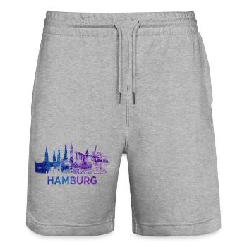 Hamburg Stadt Skyline - Stanley/Stella Unisex Bio Joggingshorts Trainer  - Grau meliert - Vorne - Nik (191cm) & Marisol (170cm)