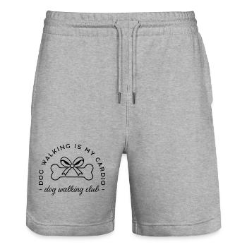 Dog walking girl aesthetic group - Stanley/Stella Trainer Unisex Organic Jogging Shorts - heather grey - Front - Nik (191cm) & Marisol (170cm)