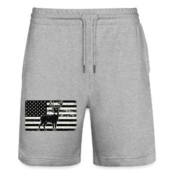 Cerf drapeau américain – Design patriotique de chasse - Short de jogging bio TRAINER Stanley/Stella unisexe - gris chiné - Devant - Nik (191cm) & Marisol (170cm)