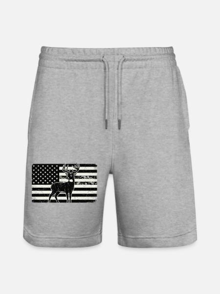 American Flag Deer – Patriotic Hunting Design - Stanley/Stella Trainer Unisex Organic Jogging Shorts - heather grey