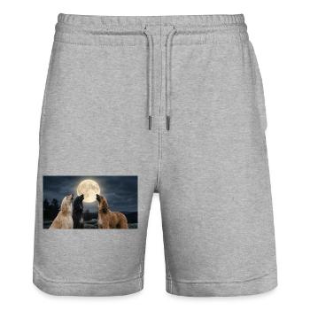 Howling to the Moon Meme Animal Dog Afghan - Stanley/Stella Trainer Unisex Organic Jogging Shorts - heather grey - Front - Nik (191cm) & Marisol (170cm)