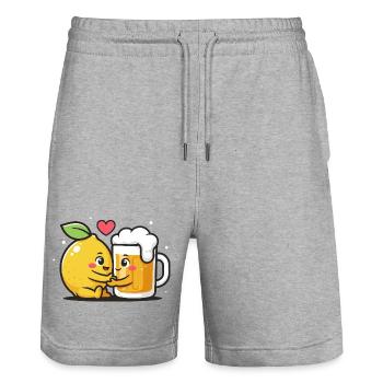 Radler Beer Lemon Love Funny Mix - Stanley/Stella Trainer Unisex Organic Jogging Shorts - heather grey - Front - Nik (191cm) & Marisol (170cm)
