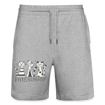 Cat Friendship Trio - Stanley/Stella Trainer Unisex Organic Jogging Shorts - heather grey - Front - Nik (191cm) & Marisol (170cm)