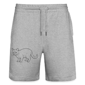 Katzenlinienzeichnung Noir Stil - Stanley/Stella Unisex Bio Joggingshorts Trainer  - Grau meliert - Vorne - Nik (191cm) & Marisol (170cm)