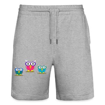 Bunte Brillen-Eulen Trio - Stanley/Stella Unisex Bio Joggingshorts Trainer  - Grau meliert - Vorne - Nik (191cm) & Marisol (170cm)
