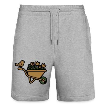 Wheelbarrow Flowers Allotment Gardener - Stanley/Stella Trainer Unisex Organic Jogging Shorts - heather grey - Front - Nik (191cm) & Marisol (170cm)