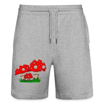 Rote Fliegenpilze im Gras - Stanley/Stella Unisex Bio Joggingshorts Trainer  - Grau meliert - Vorne - Nik (191cm) & Marisol (170cm)