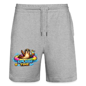HEURE DE L’ÉCLABOUSSURE Loutre dans le ring de nage - Short de jogging bio TRAINER Stanley/Stella unisexe - gris chiné - Devant - Nik (191cm) & Marisol (170cm)