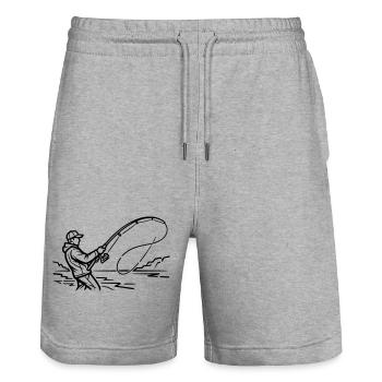 Angler Silhouette Fly Fishing Fishing - Stanley/Stella Trainer Unisex Organic Jogging Shorts - heather grey - Front - Nik (191cm) & Marisol (170cm)