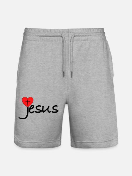 Jesus Heart with Cross - Stanley/Stella Trainer Unisex Organic Jogging Shorts - heather grey