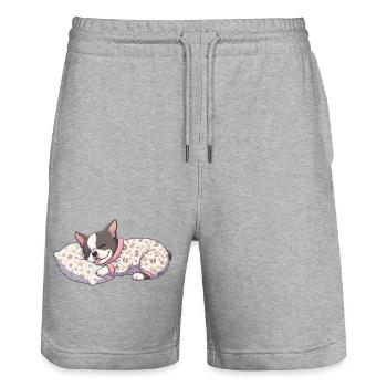 Sleepy Boston Terrier adorable adorateur de chien pour la sieste - Short de jogging bio TRAINER Stanley/Stella unisexe - gris chiné - Devant - Nik (191cm) & Marisol (170cm)