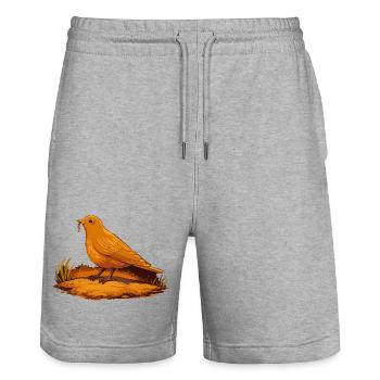 Oranger Vogel mit Wurm am Boden - Stanley/Stella Unisex Bio Joggingshorts Trainer  - Grau meliert - Vorne - Nik (191cm) & Marisol (170cm)