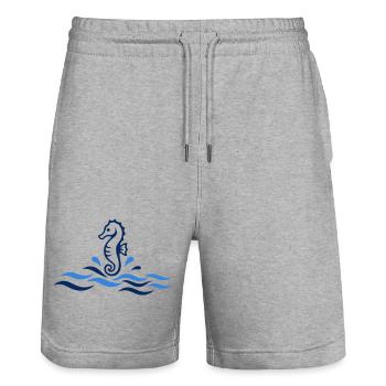 Minimalist Seahorse - Stanley/Stella Trainer Unisex Organic Jogging Shorts - heather grey - Front - Nik (191cm) & Marisol (170cm)