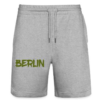Berlin - Deutschland - Hauptstadt - Berliner Bär - Stanley/Stella Unisex Bio Joggingshorts Trainer  - Grau meliert - Vorne - Nik (191cm) & Marisol (170cm)
