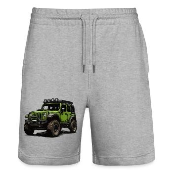 Aventure tout-terrain en Jeep verte - Short de jogging bio TRAINER Stanley/Stella unisexe - gris chiné - Devant - Nik (191cm) & Marisol (170cm)