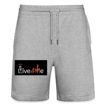 Live4Me_Logo_schwarzer_Hintergrund_4x - Stanley/Stella Trainer Unisex Organic Jogging Shorts - heather grey - Front - Nik (191cm) & Marisol (170cm)