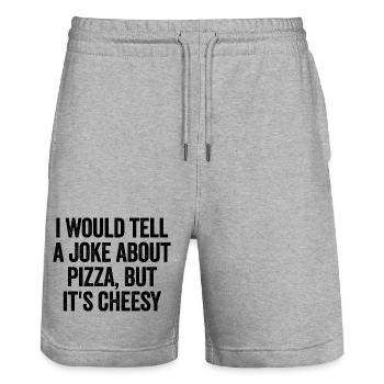 Ich würde ja einen Witz über Pizza erzählen, aber  - Stanley/Stella Unisex Bio Joggingshorts Trainer  - Grau meliert - Vorne - Nik (191cm) & Marisol (170cm)