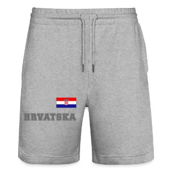 Kroatien Trikot Look – HRVATSKA mit Fahne Flagge - Stanley/Stella Unisex Bio Joggingshorts Trainer  - Grau meliert - Vorne - Nik (191cm) & Marisol (170cm)
