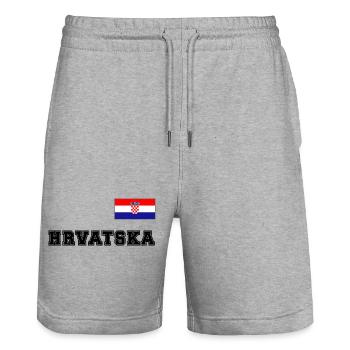 Kroatien Trikot Look – HRVATSKA mit Fahne Flagge - Stanley/Stella Unisex Bio Joggingshorts Trainer  - Grau meliert - Vorne - Nik (191cm) & Marisol (170cm)