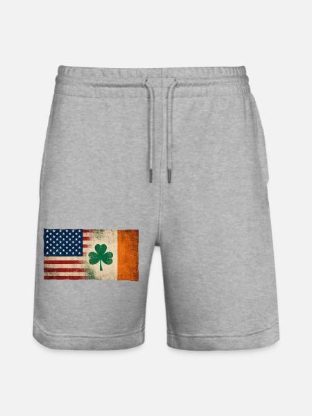 USA Ireland Flag Friendship Grunge - Stanley/Stella Trainer Unisex Organic Jogging Shorts - heather grey