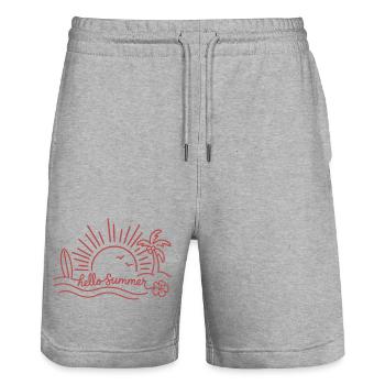 Hello Summer Sonnenuntergang Strand - Stanley/Stella Unisex Bio Joggingshorts Trainer  - Grau meliert - Vorne - Nik (191cm) & Marisol (170cm)