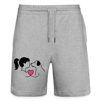 Maman Chien Fille Chien Chère Maîtresse - Short de jogging bio TRAINER Stanley/Stella unisexe - gris chiné - Devant - Nik (191cm) & Marisol (170cm)