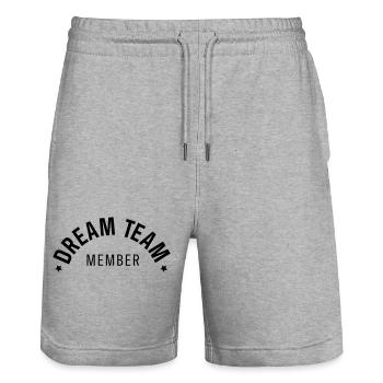 Geschenk mit gebogenem Text des Dream Team-Mitglieds - Stanley/Stella Unisex Bio Joggingshorts Trainer  - Grau meliert - Vorne - Nik (191cm) & Marisol (170cm)