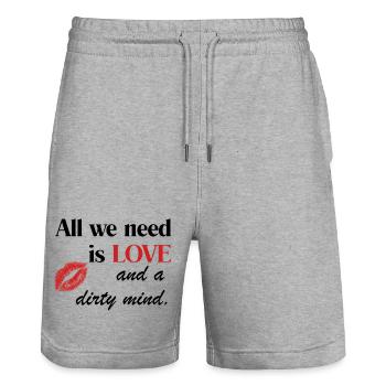 All We Need Is Love and a dirty mind - Stanley/Stella Unisex Bio Joggingshorts Trainer  - Grau meliert - Vorne - Nik (191cm) & Marisol (170cm)