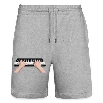 Mains sur les touches de piano - Short de jogging bio TRAINER Stanley/Stella unisexe - gris chiné - Devant - Nik (191cm) & Marisol (170cm)