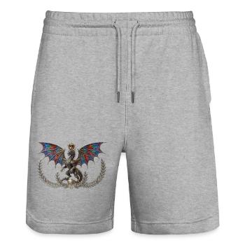 Mächtiger heraldischer Drache mit Goldkrone - Stanley/Stella Unisex Bio Joggingshorts Trainer  - Grau meliert - Vorne - Nik (191cm) & Marisol (170cm)