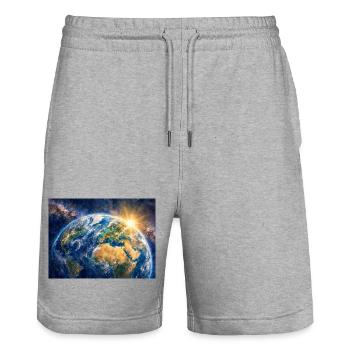 Earth at sunrise - Stanley/Stella Trainer Unisex Organic Jogging Shorts - heather grey - Front - Nik (191cm) & Marisol (170cm)