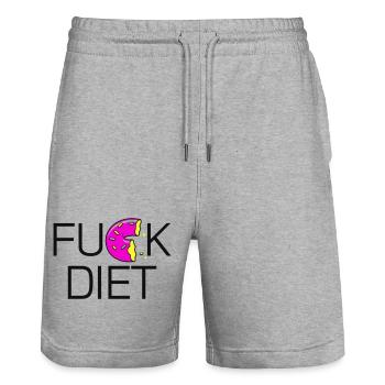 Fuck Diet Donut Saying Shirt - Stanley/Stella Trainer Unisex Organic Jogging Shorts - heather grey - Front - Nik (191cm) & Marisol (170cm)