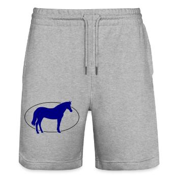 Kobaltblaues Pferd Silhouette - Stanley/Stella Unisex Bio Joggingshorts Trainer  - Grau meliert - Vorne - Nik (191cm) & Marisol (170cm)