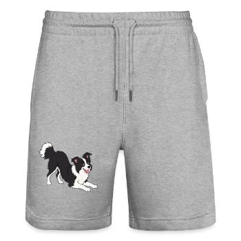 Border Collie Freudenpose - Stanley/Stella Unisex Bio Joggingshorts Trainer  - Grau meliert - Vorne - Nik (191cm) & Marisol (170cm)