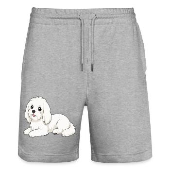 Dessin animé du chien blanc en poils - Short de jogging bio TRAINER Stanley/Stella unisexe - gris chiné - Devant - Nik (191cm) & Marisol (170cm)