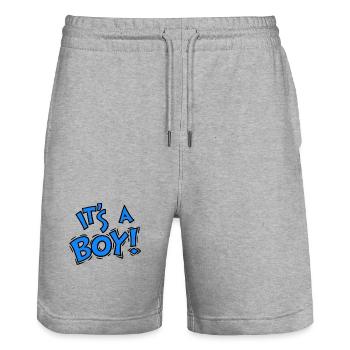 C’est un design typographique rétro pour garçons - Short de jogging bio TRAINER Stanley/Stella unisexe - gris chiné - Devant - Nik (191cm) & Marisol (170cm)
