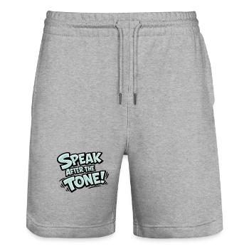 Parler après le ton : design rétro de typographie - Short de jogging bio TRAINER Stanley/Stella unisexe - gris chiné - Devant - Nik (191cm) & Marisol (170cm)