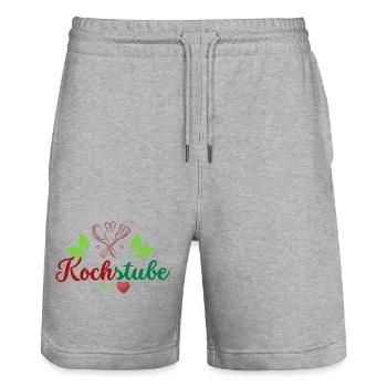 Kochstube mit Herz - Stanley/Stella Unisex Bio Joggingshorts Trainer  - Grau meliert - Vorne - Nik (191cm) & Marisol (170cm)