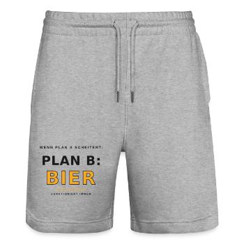 Plan B : Déclaration de bière - Short de jogging bio TRAINER Stanley/Stella unisexe - gris chiné - Devant - Nik (191cm) & Marisol (170cm)