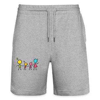 Glückliche kleine Familie – Buntes Strichmännchen-Design - Stanley/Stella Unisex Bio Joggingshorts Trainer  - Grau meliert - Vorne - Nik (191cm) & Marisol (170cm)